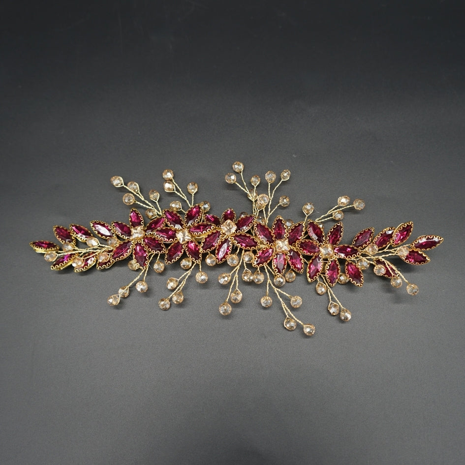 Broche à cheveux fleurs mauve en cristaux