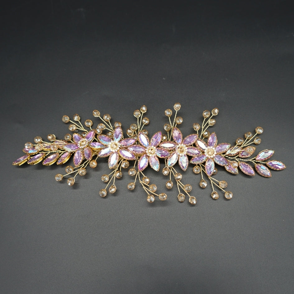 Broche à cheveux fleurs violet en cristaux