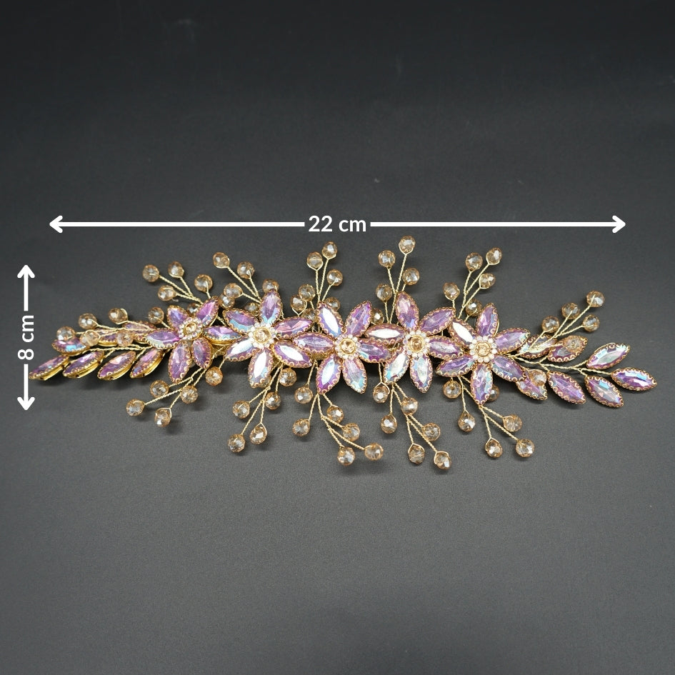 Broche à cheveux fleurs violet en cristaux