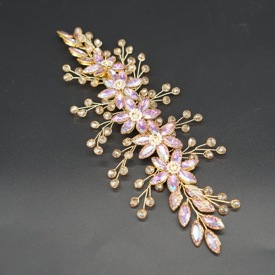 Broche à cheveux fleurs violet en cristaux