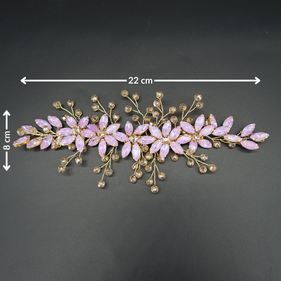 Broche à cheveux fleurs violet rosé en cristaux
