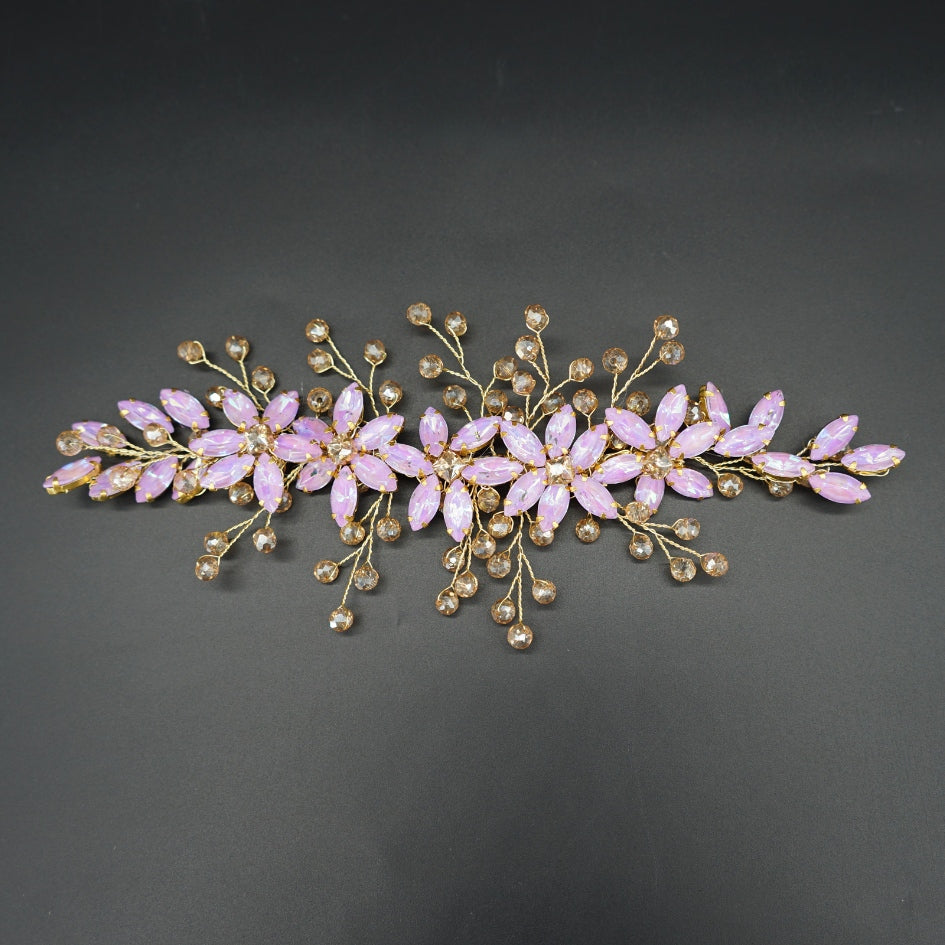 Broche à cheveux fleurs violet rosé en cristaux