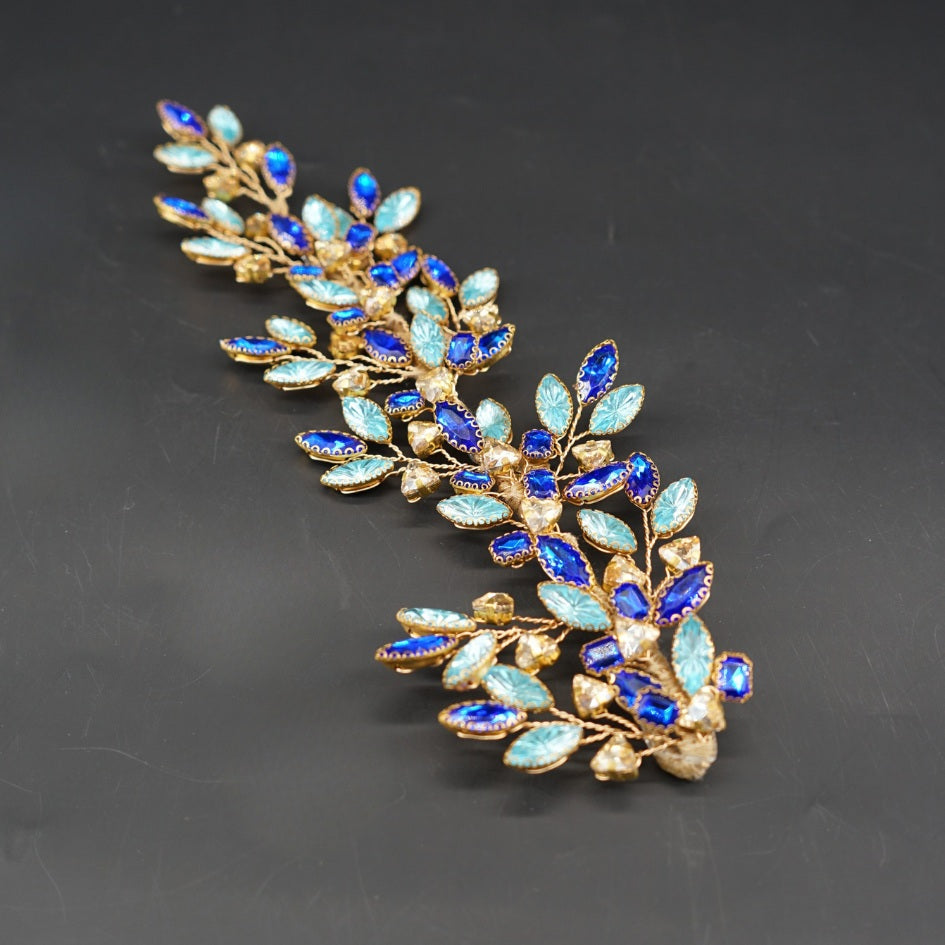 Broche florale bleue dorée élégante