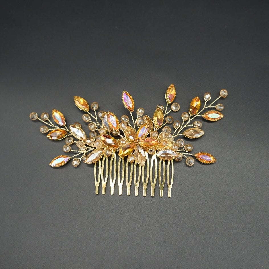 Broche cheveux dorée fleur , modelé Peigne en cristal