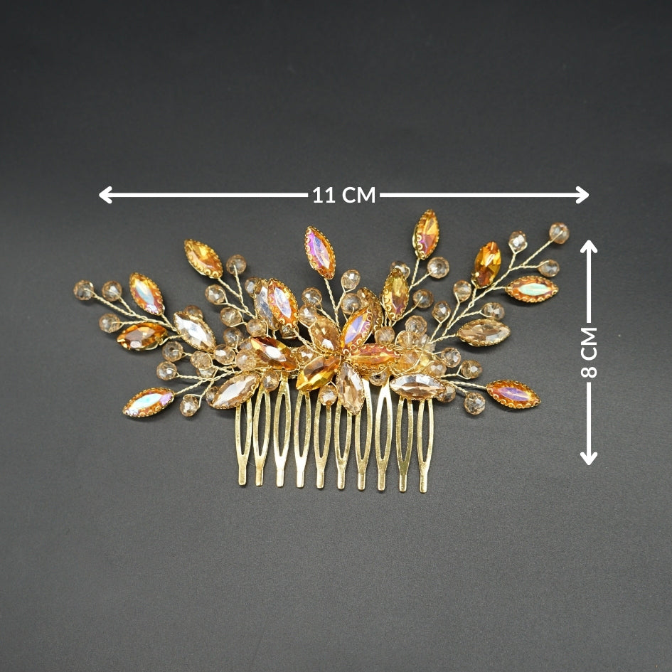 Broche cheveux dorée fleur , modelé Peigne en cristal