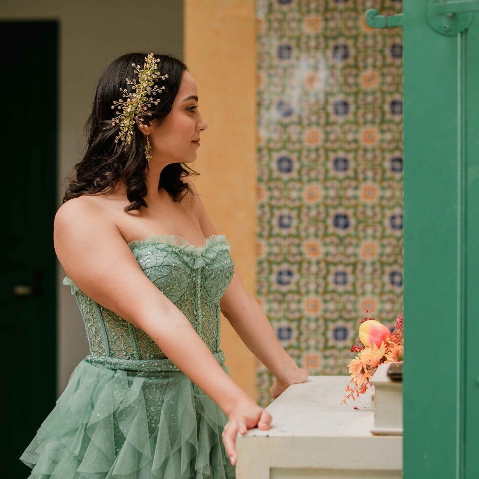 Broche vert floral chic pour cheveux