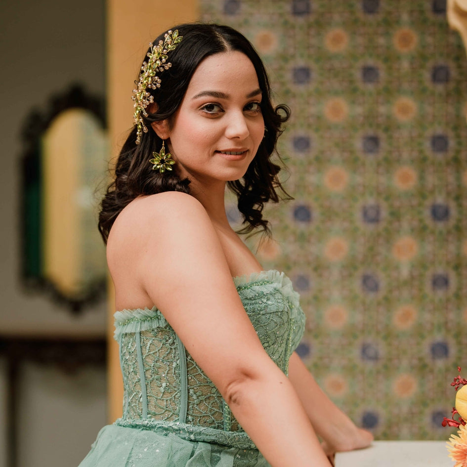 Broche vert floral chic pour cheveux