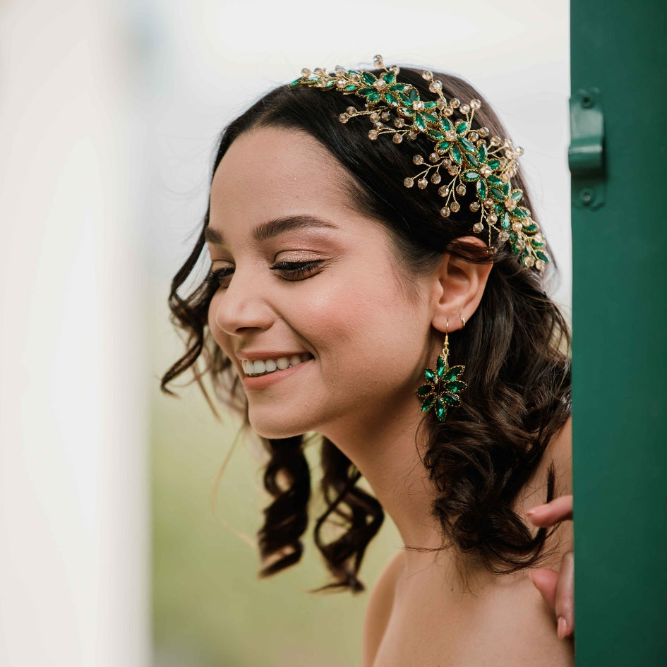 Broche de cheveux élégant avec cristaux verts