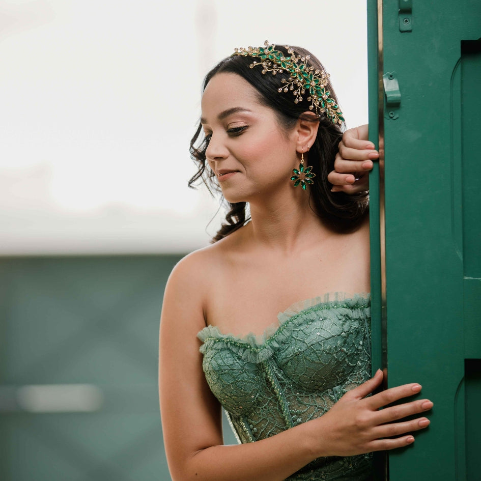 Broche de cheveux élégant avec cristaux verts