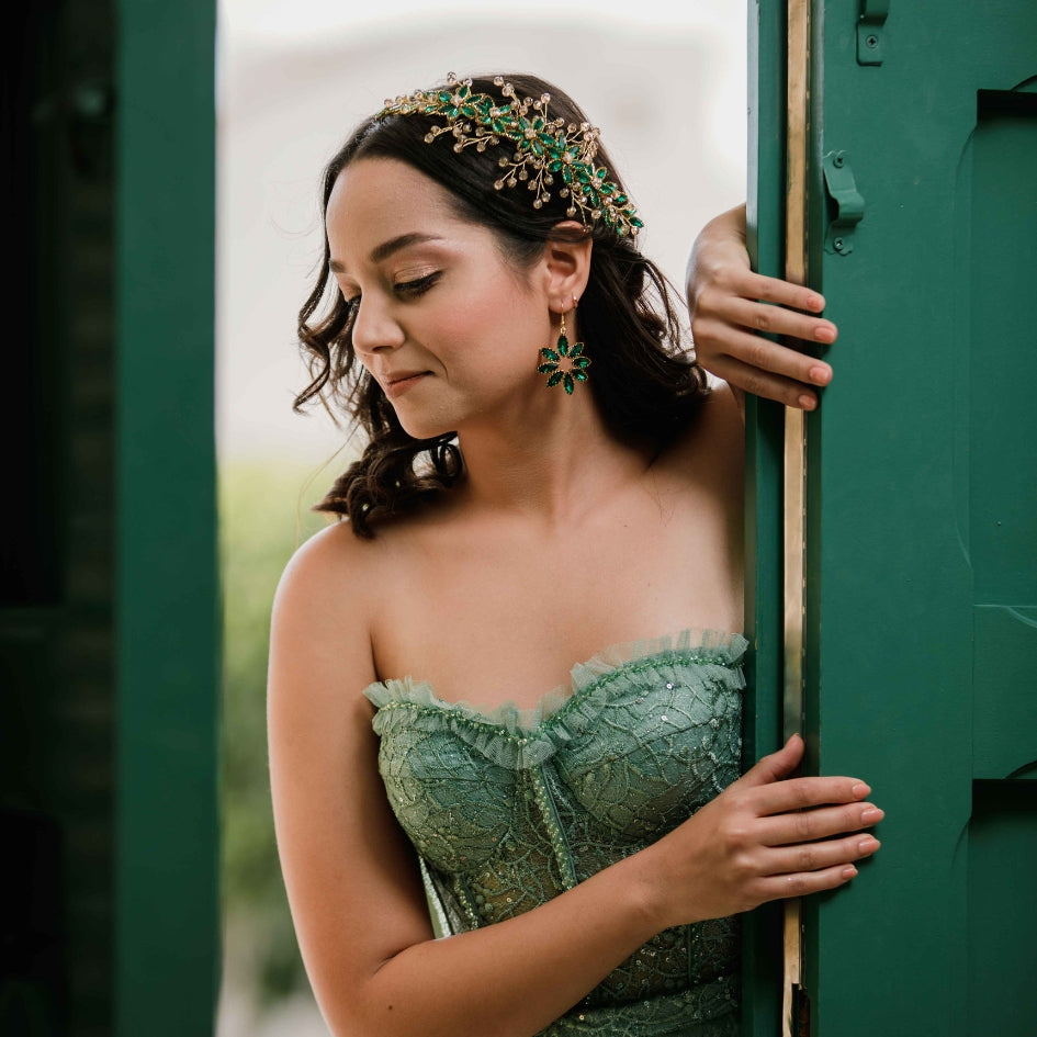 Broche de cheveux élégant avec cristaux verts