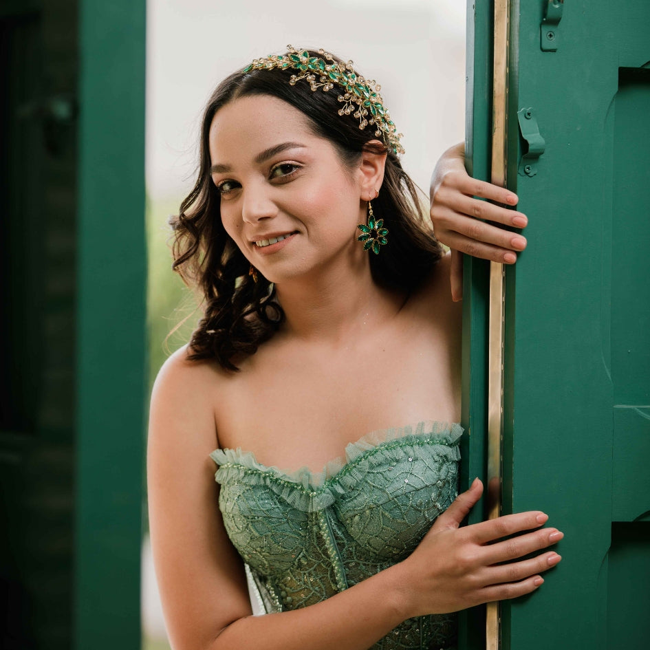Broche de cheveux élégant avec cristaux verts