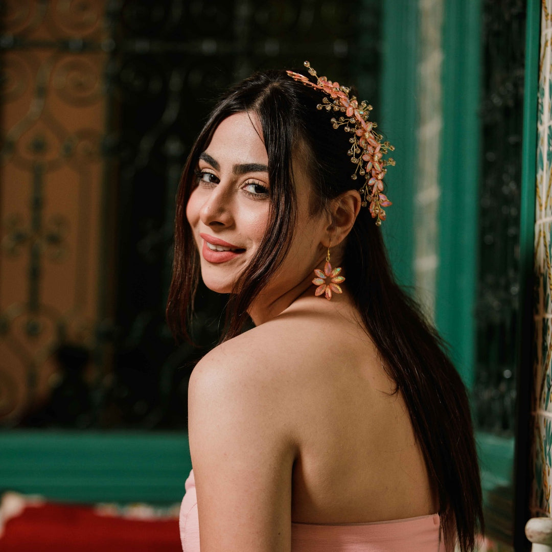 Broche de cheveux fleurs scintillantes roses