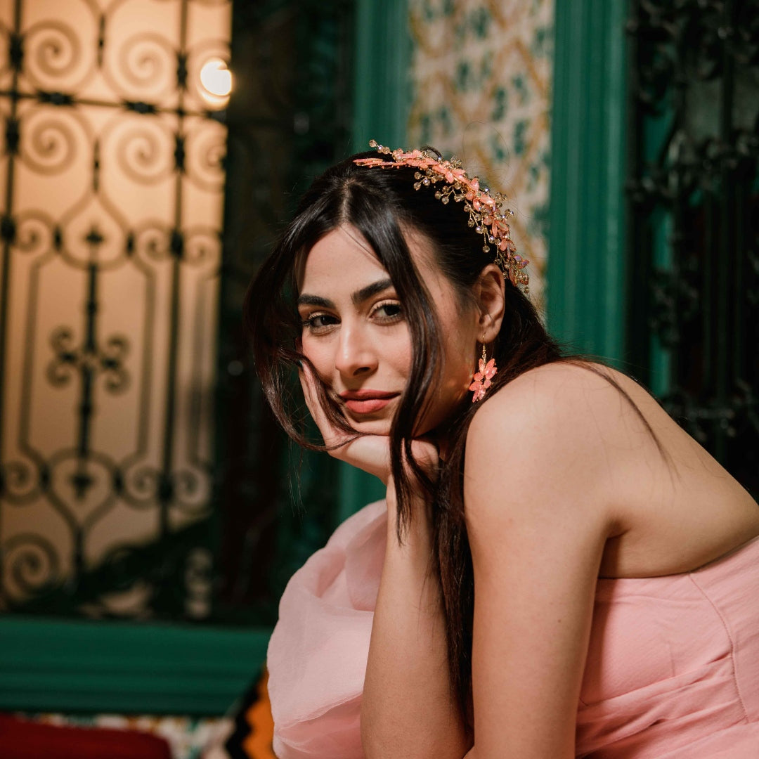 Broche de cheveux fleurs scintillantes roses