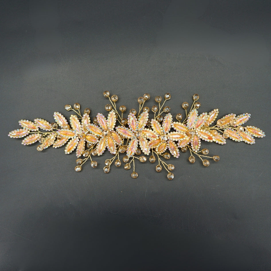 Broche de cheveux mariage couleur saumon et doré
