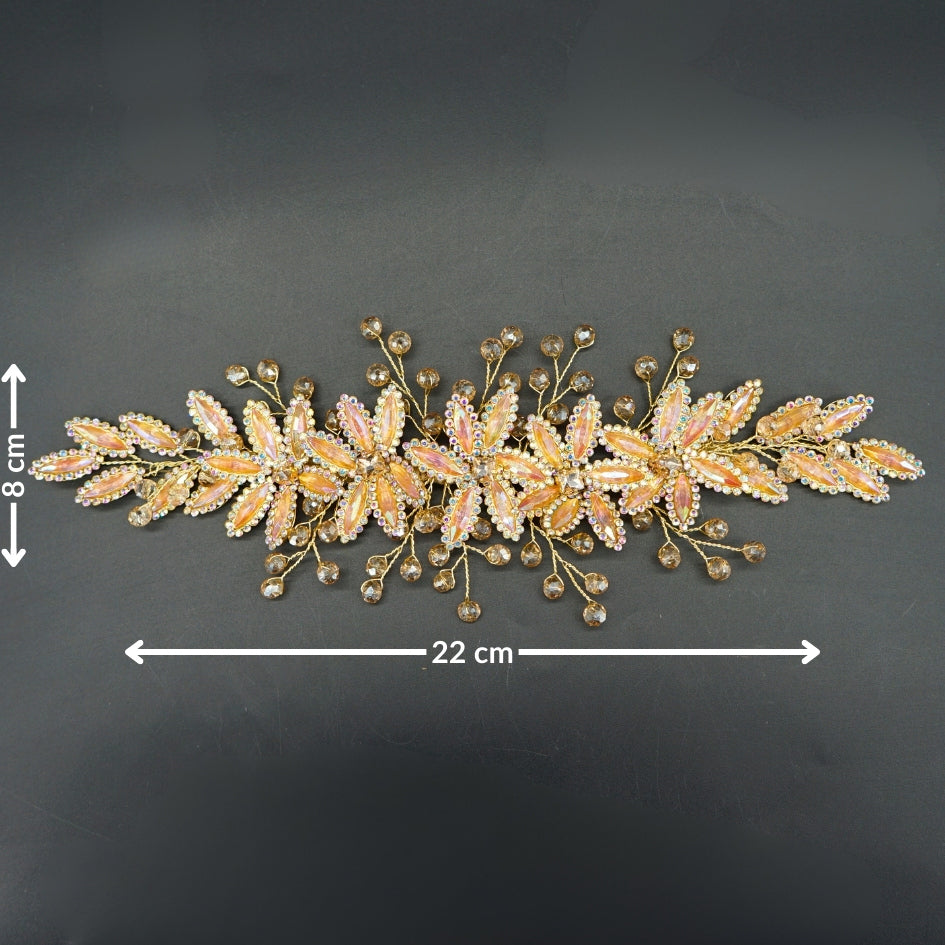Broche de cheveux mariage couleur saumon et doré