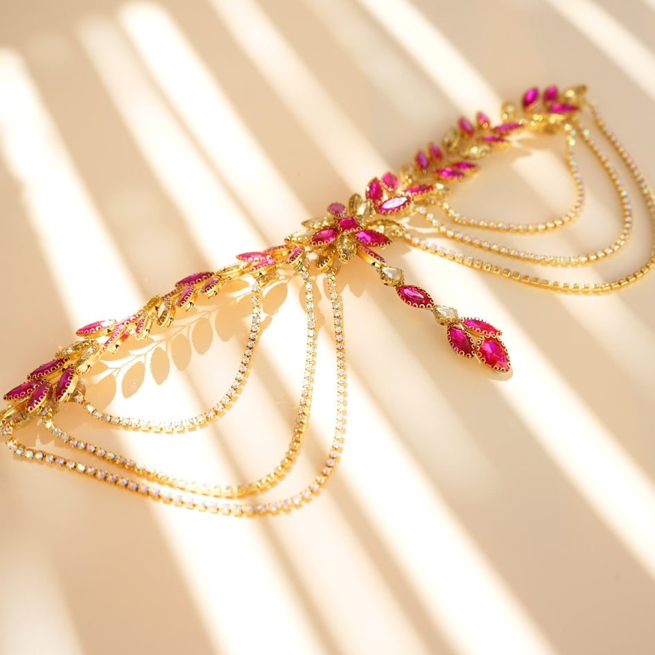 Broche de cheveux pour mariage couleur rose et dorée