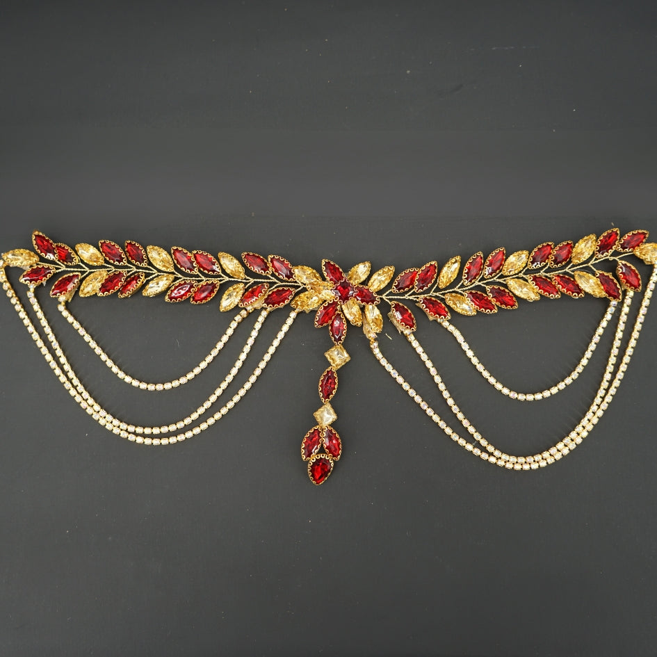 Broche de cheveux pour mariage couleur rouge et dorée