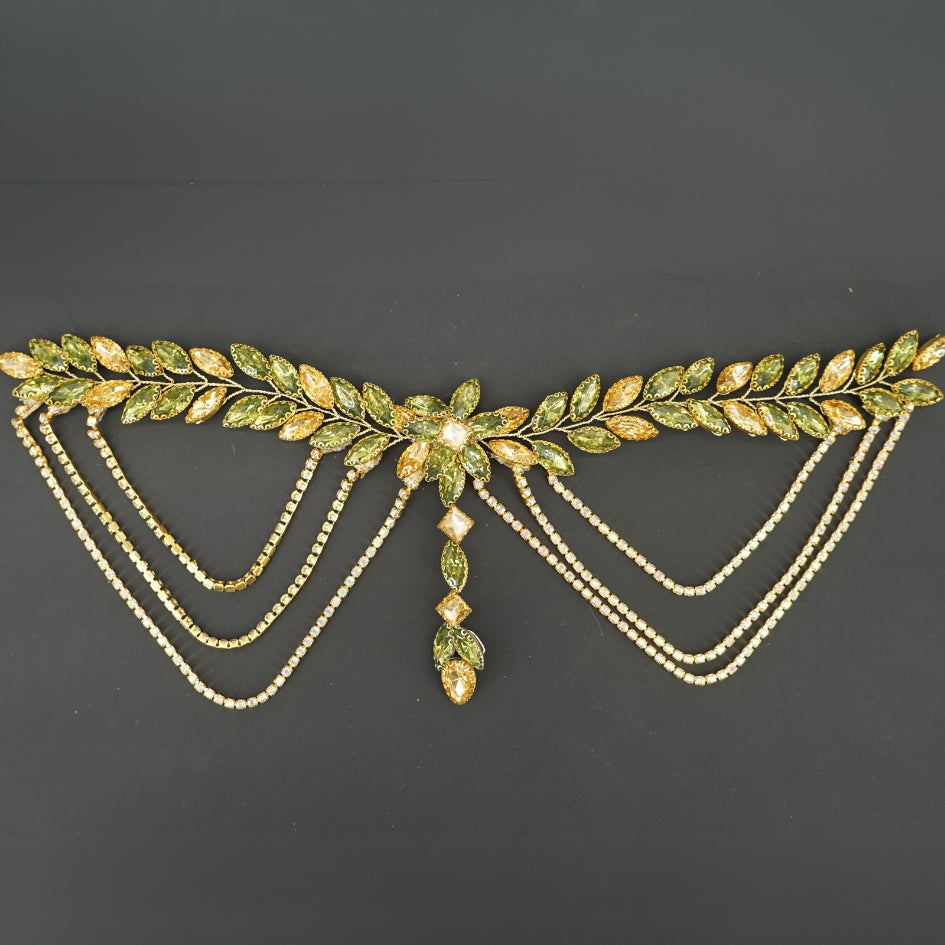 Broche de cheveux pour mariage couleur vert et dorée