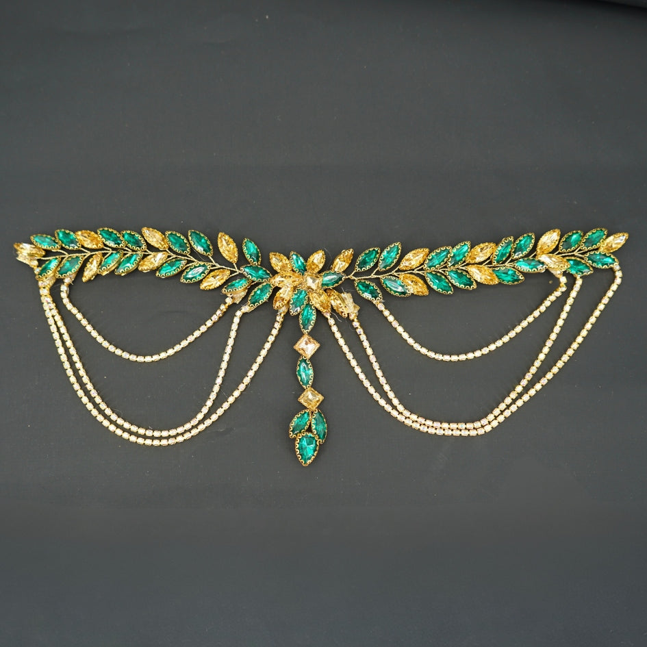 Broche de cheveux pour mariage couleur vert et dorée