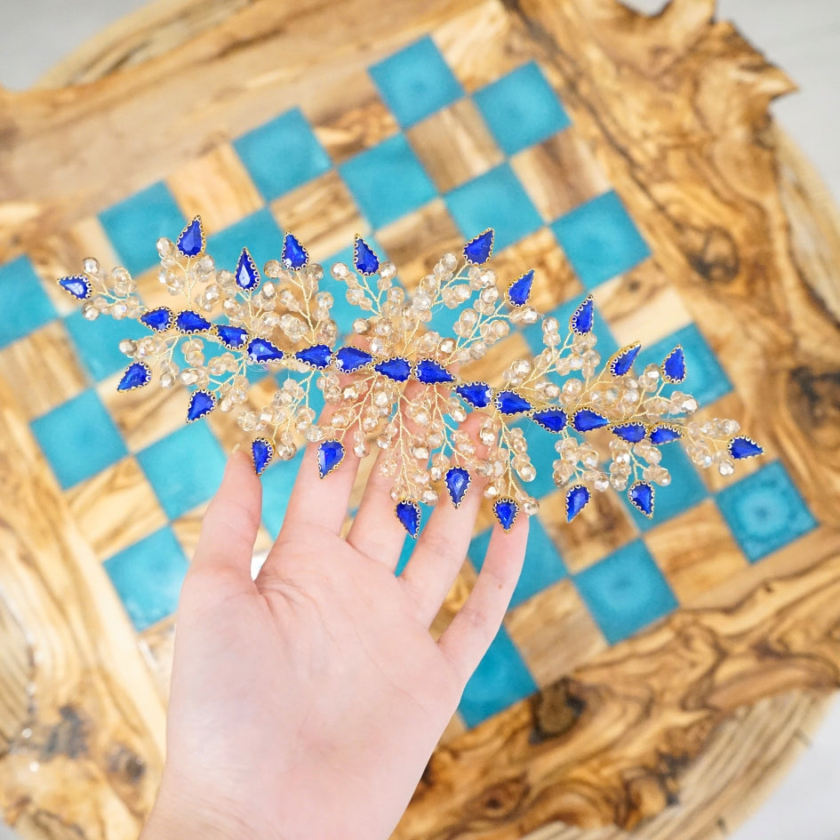 Broche bleu de cheveux pour mariage