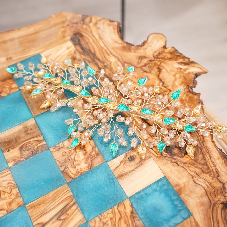 Broche bleu vert de cheveux pour mariage