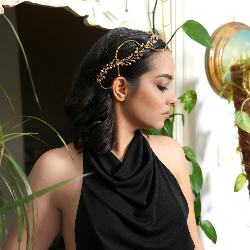 Broche de mariage dorée Arabesque Florale