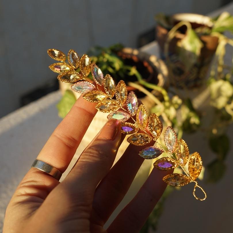 Broche de cheveux modelé feuilles dorée, accessoires de cheveux de mariage