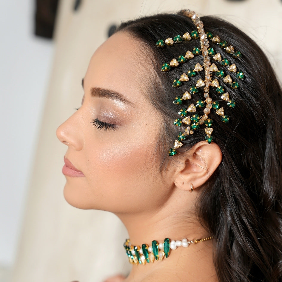 Broche dorée mariage Feuilles d’Émeraude