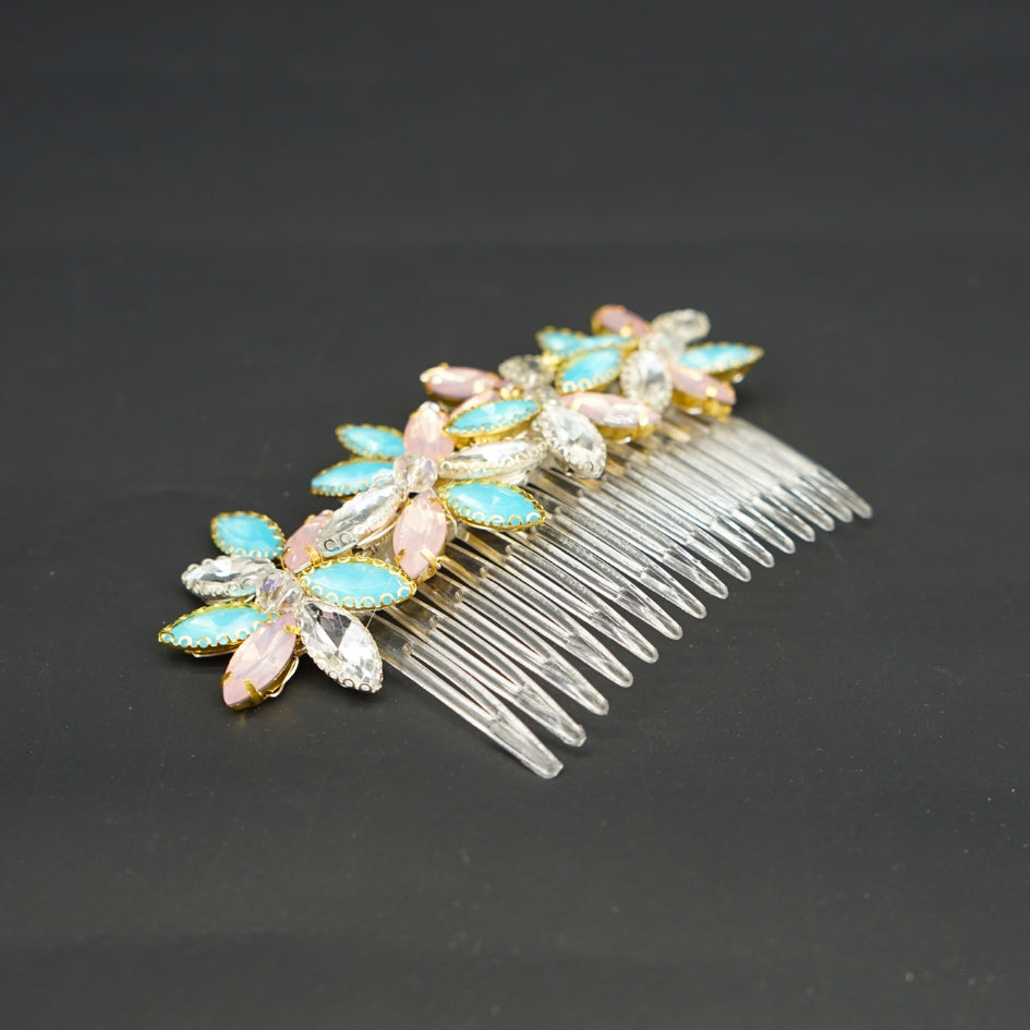 Broche rose et bleu modèle Peigne en cristal