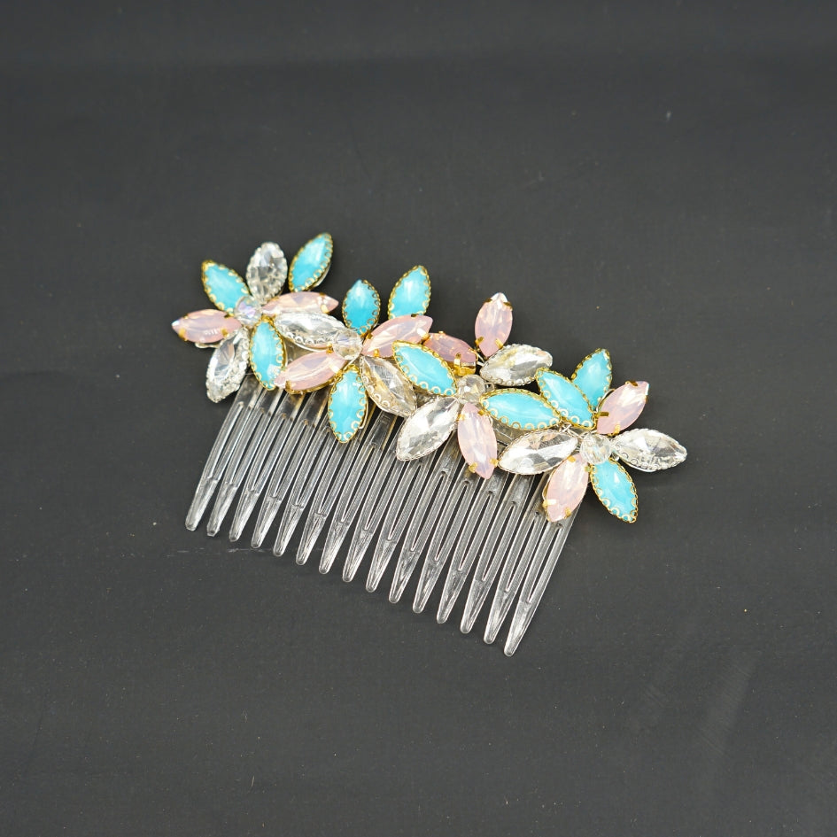 Broche rose et bleu modèle Peigne en cristal
