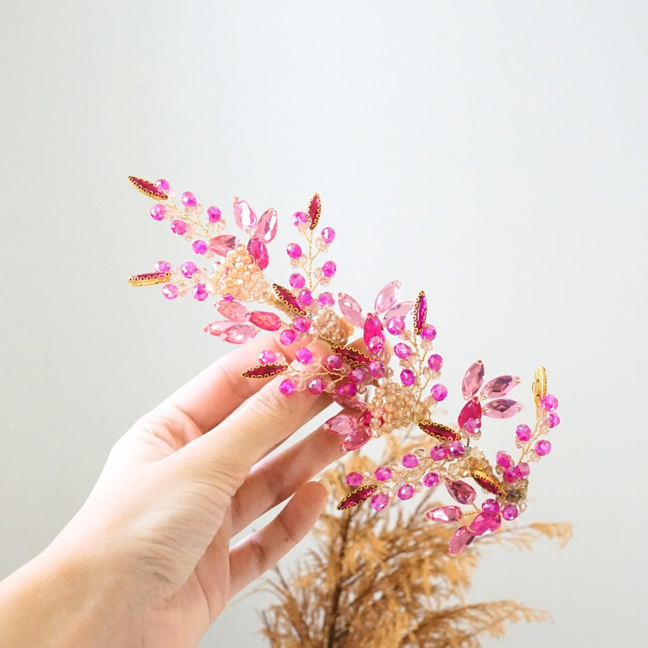 Broche rose et dorée modèle feuilleté de mariage