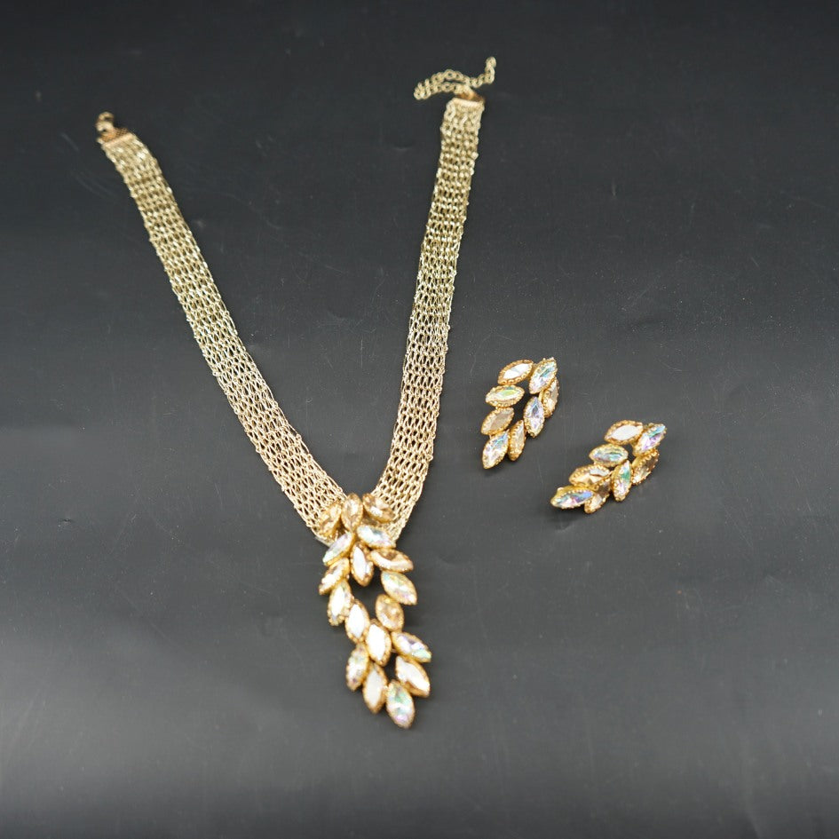 Parure collier doré feuilles élégantes