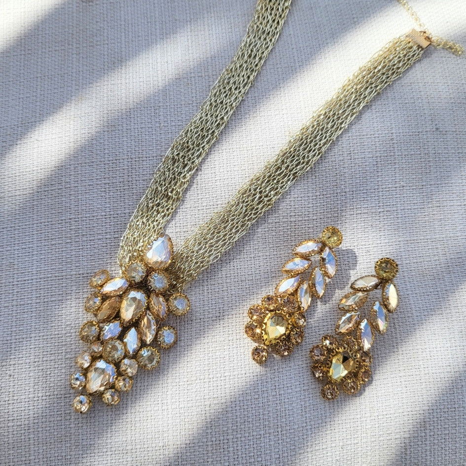 Parure collier doré cristal luxe