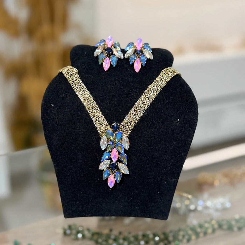 Collier multicolore cristaux luxe ensemble