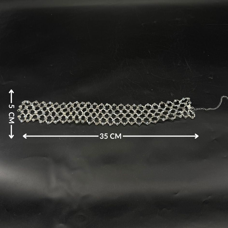 Collier Ras du Cou Argenté en Strass Cristallins