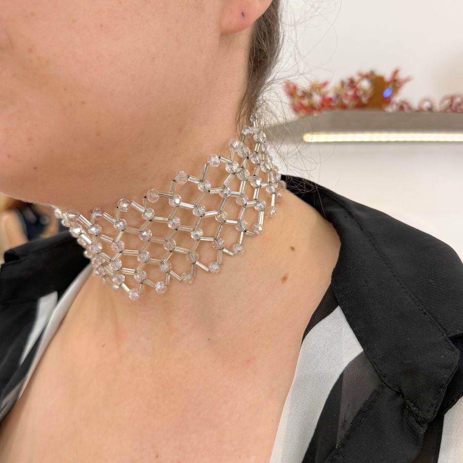 Collier Ras du Cou Argenté en Strass Cristallins