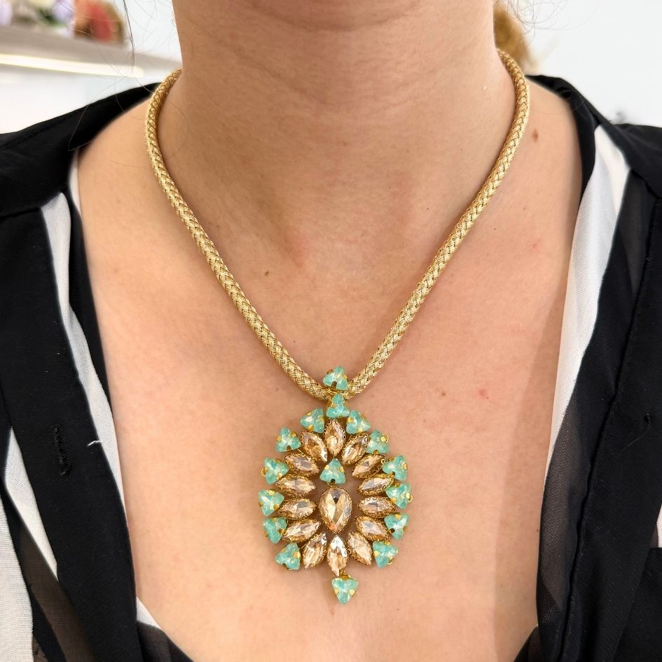 Parure Collier Doré et Boucles d'Oreilles Turquoise