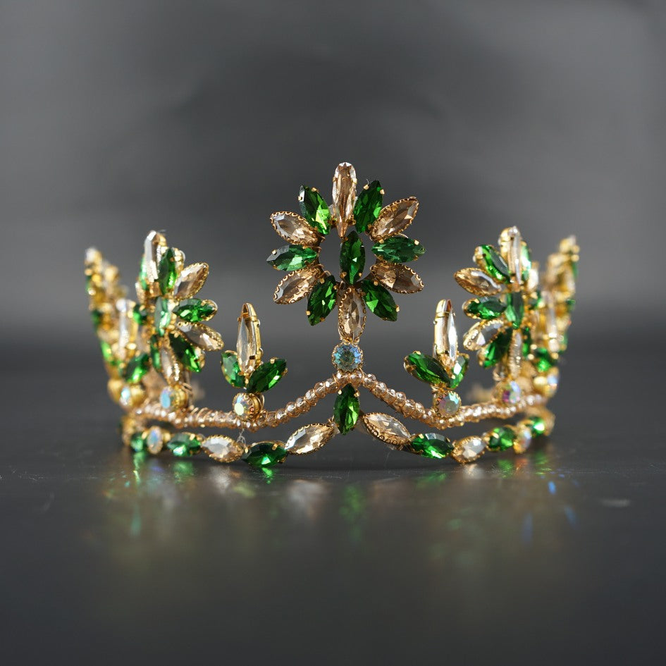 Couronne verte dorée luxe cristaux