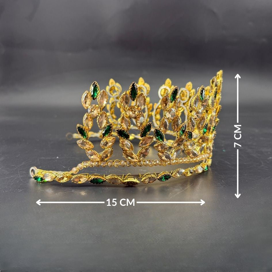 Couronne princesse dorée avec cristaux verts et champagne