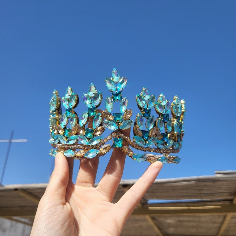 Couronne Luxe Bleu ciel et Doré Accessoire Mariée