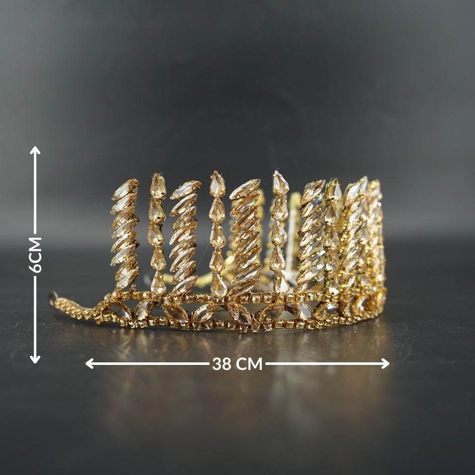 Couronne de mariée dorée à feuilles cristallisées