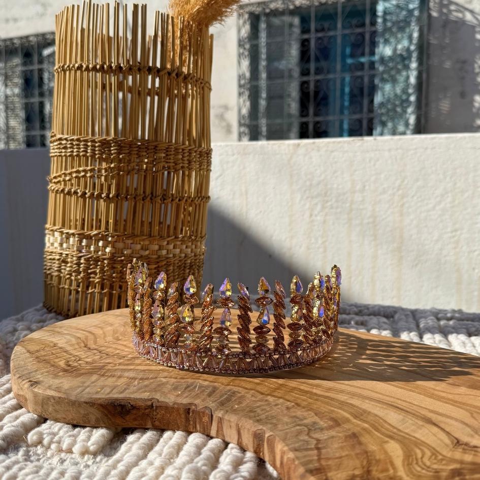 Couronne de Mariée Dorée à Cristaux Irisés