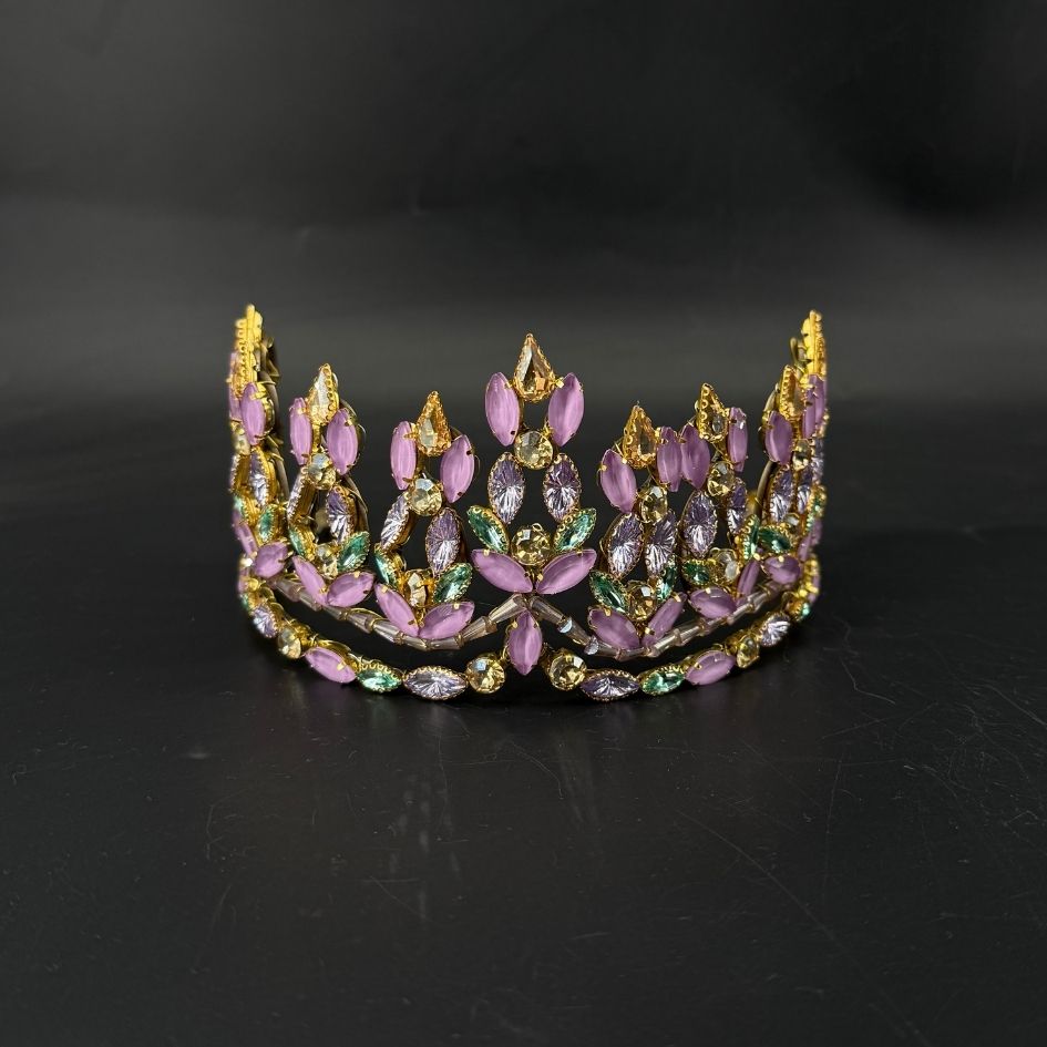 Diadème couronne princesse violet et doré avec strass