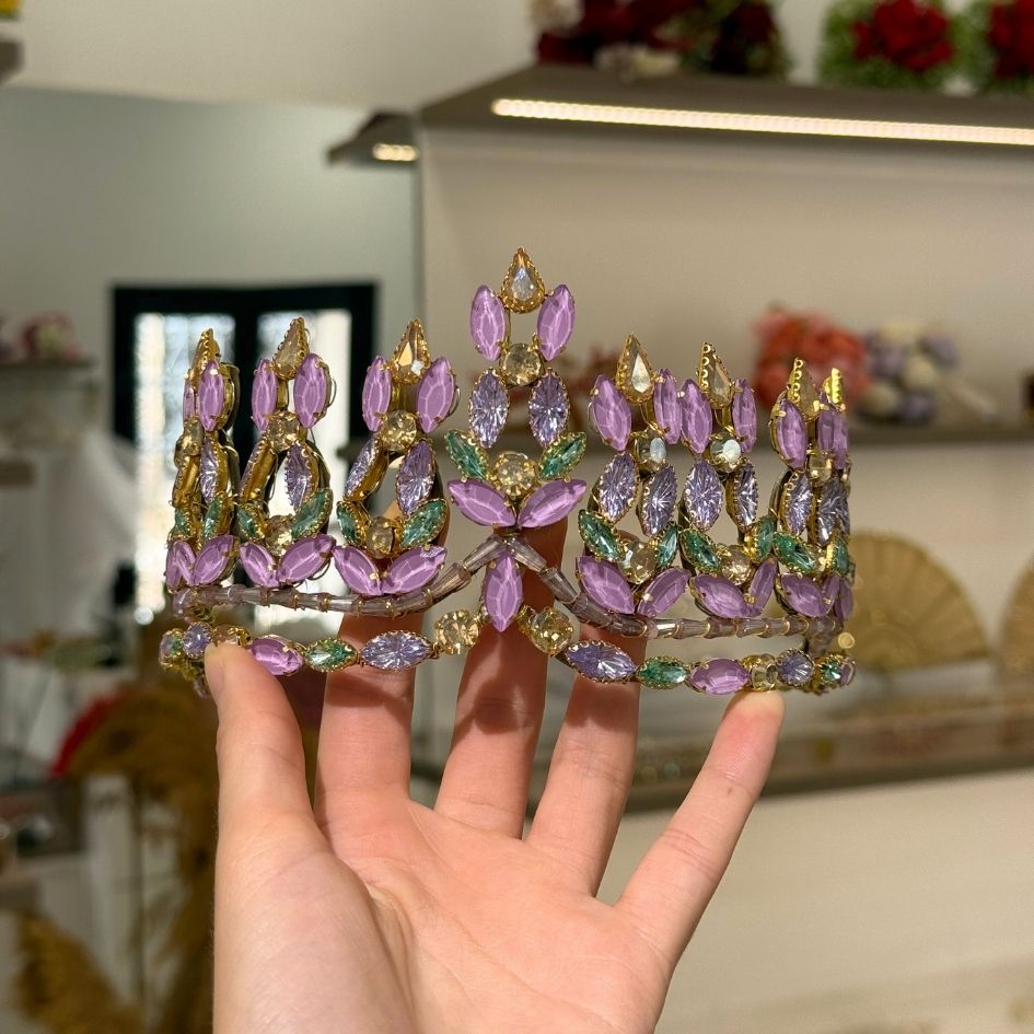 Diadème couronne princesse violet et doré avec strass