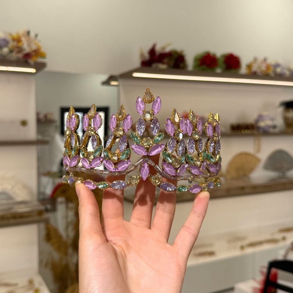 Diadème couronne princesse violet et doré avec strass