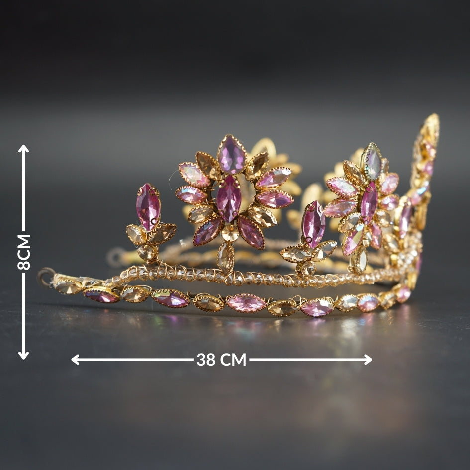 Couronne rose et mauve fleurs cristaux luxe