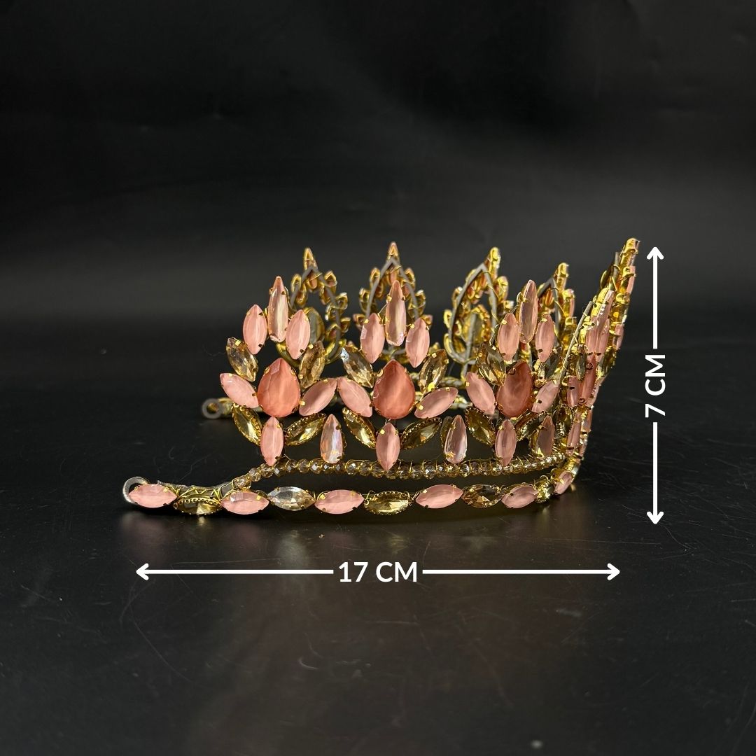 Couronne princesse dorée avec cristaux roses