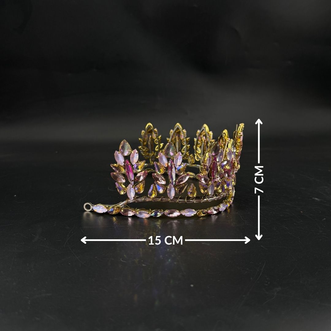 Parure de bijoux et couronne princesse avec cristaux roses irisés