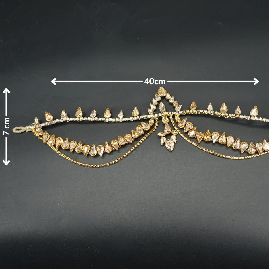 Chaîne frontale chic avec cristaux brillants - Broche doré pour mariage