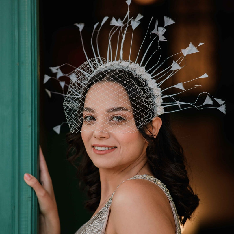 Bandeau de mariée avec voile et fleurs
